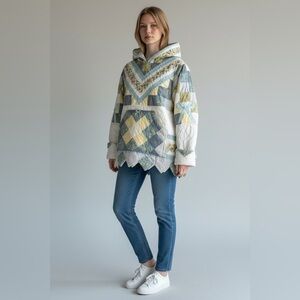 Vintage OOAK Patchwork Quilted Hoodie Jacket with Bow Detail
